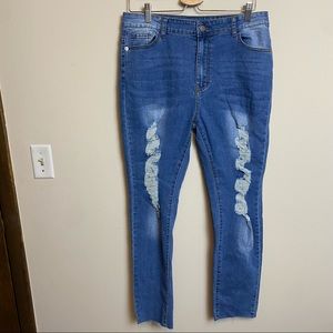 Shein- skinny distressed raw hemmed jeans size 12